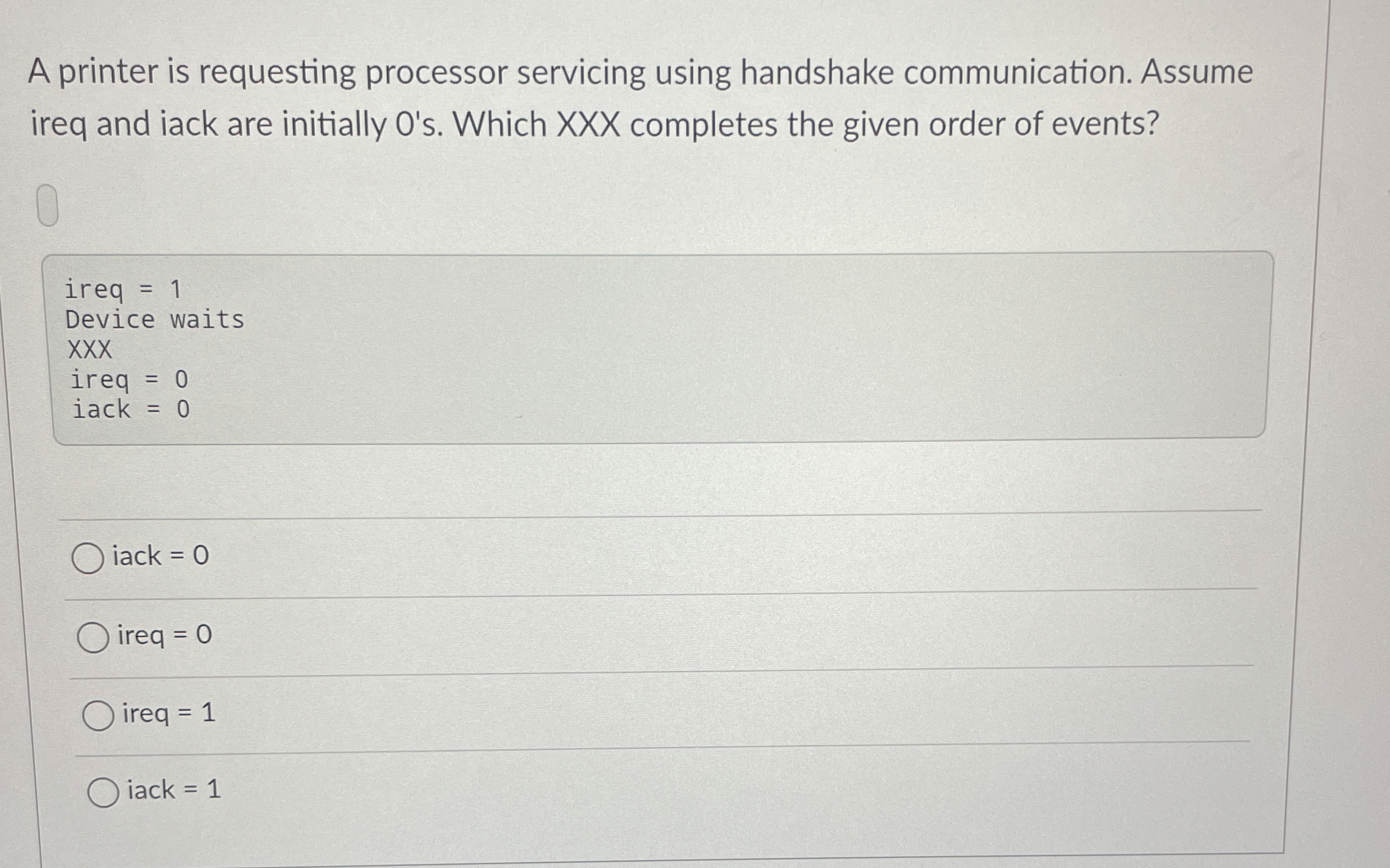 A printer is requesting processor servicing using