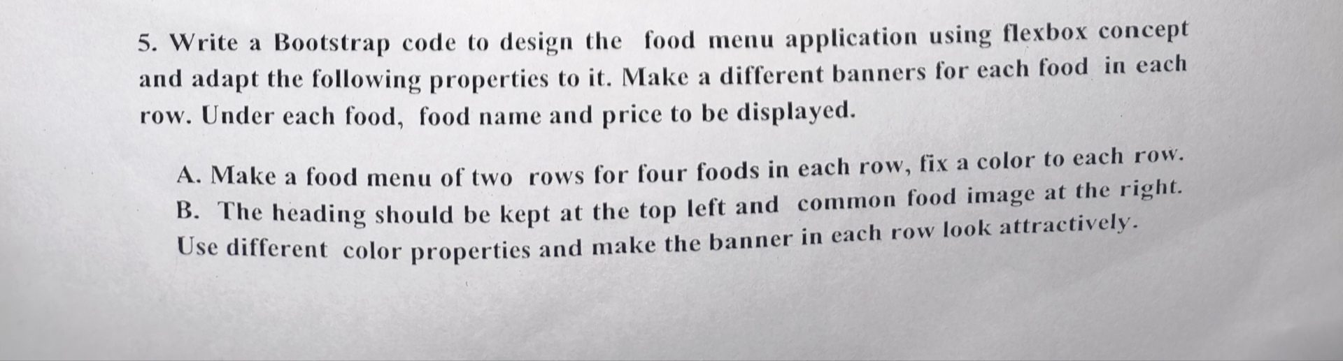 Write a Bootstrap code to design the food menu