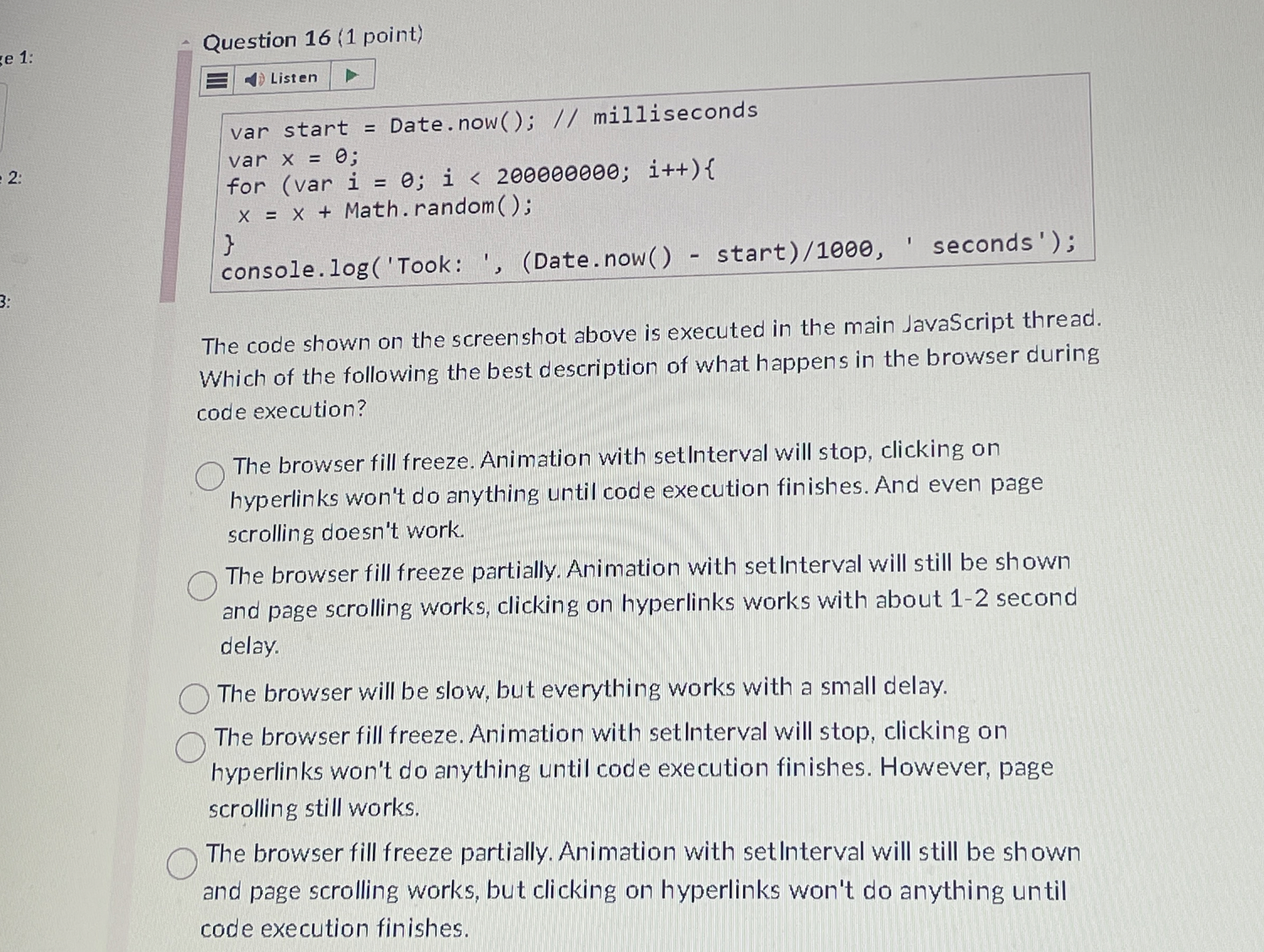 Question 1 6 ( 1 point ) The cade shown on the