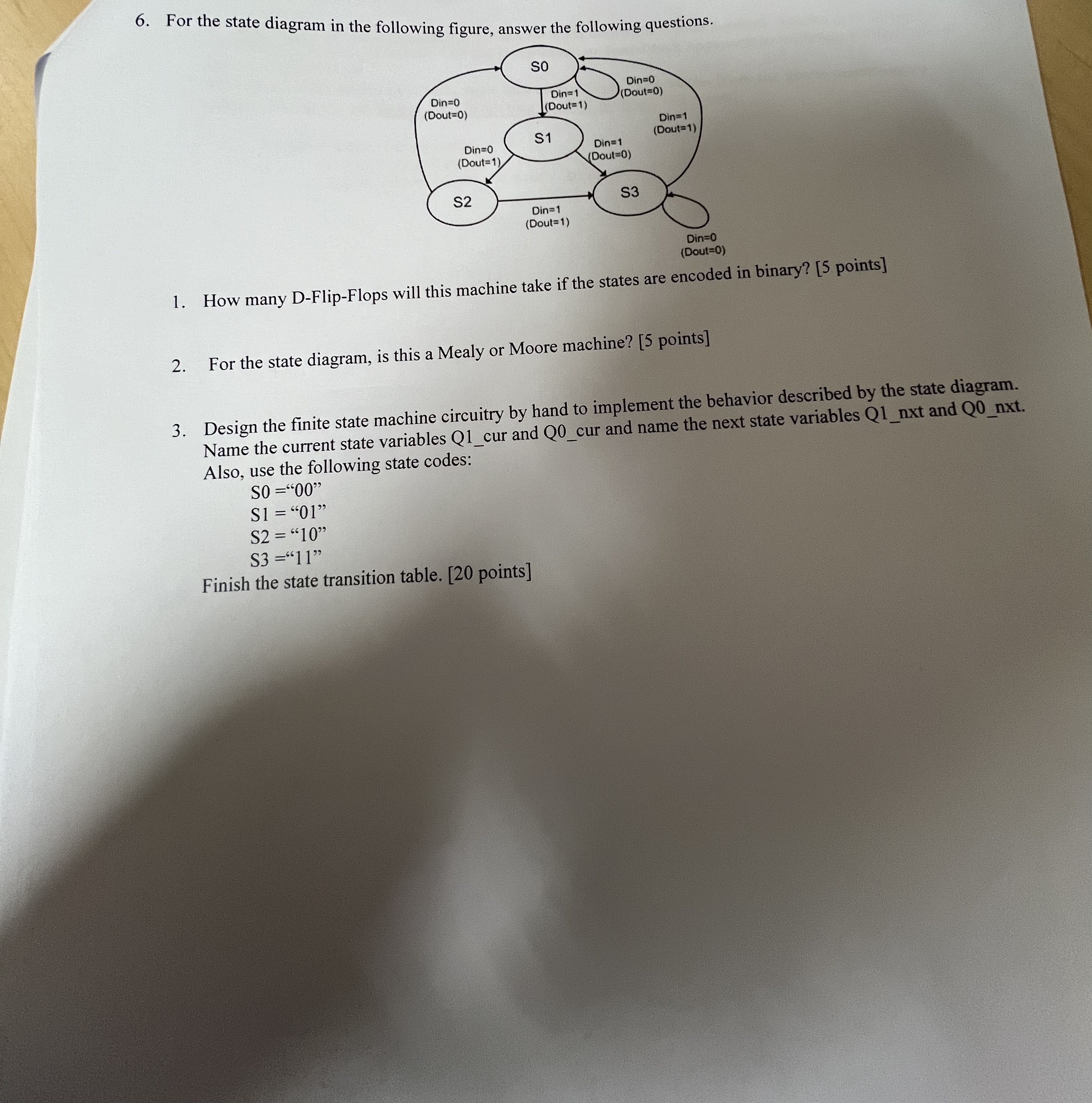 For the state diagram in the following figure,