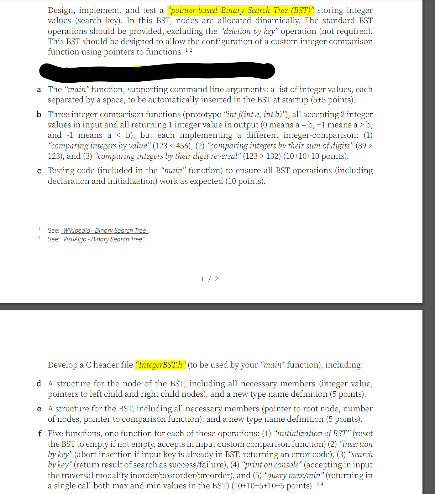 Design, implement, and test a "pointer - based