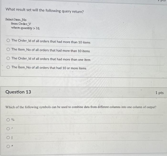 Structure of the ORDERS table Which of the