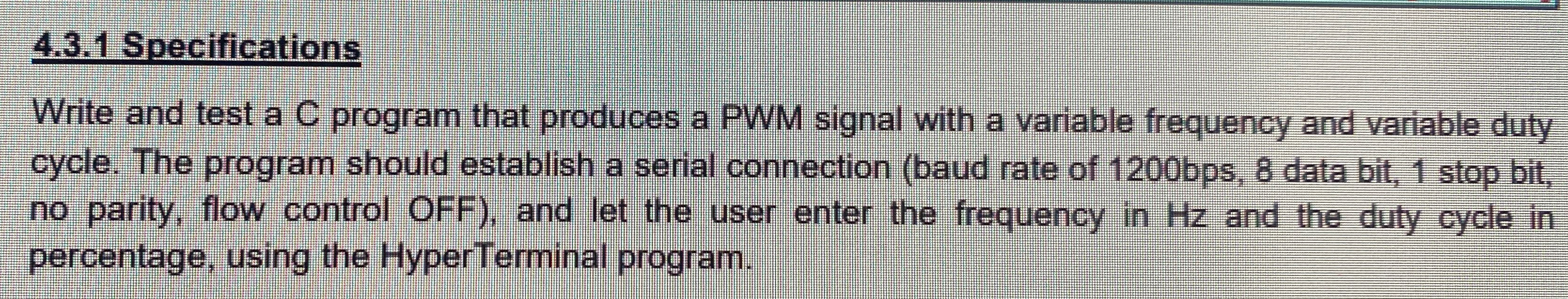 4 . 3 . 1 Specifications Write and test a C