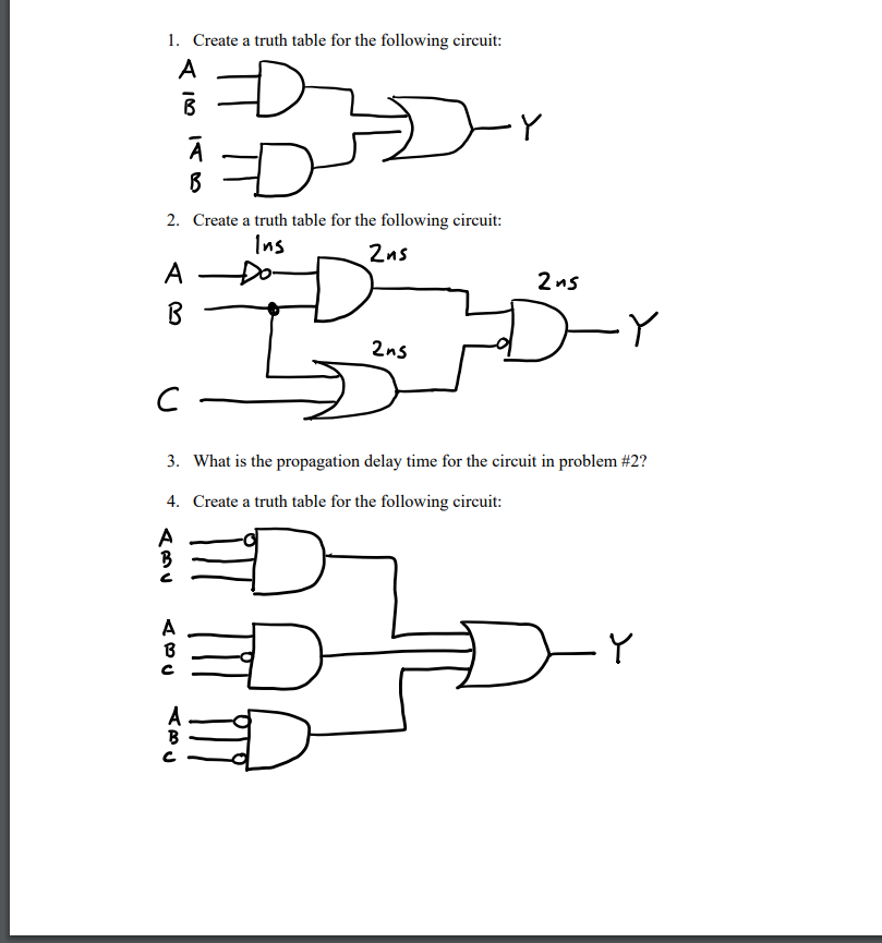 1. Create a truth table for the following