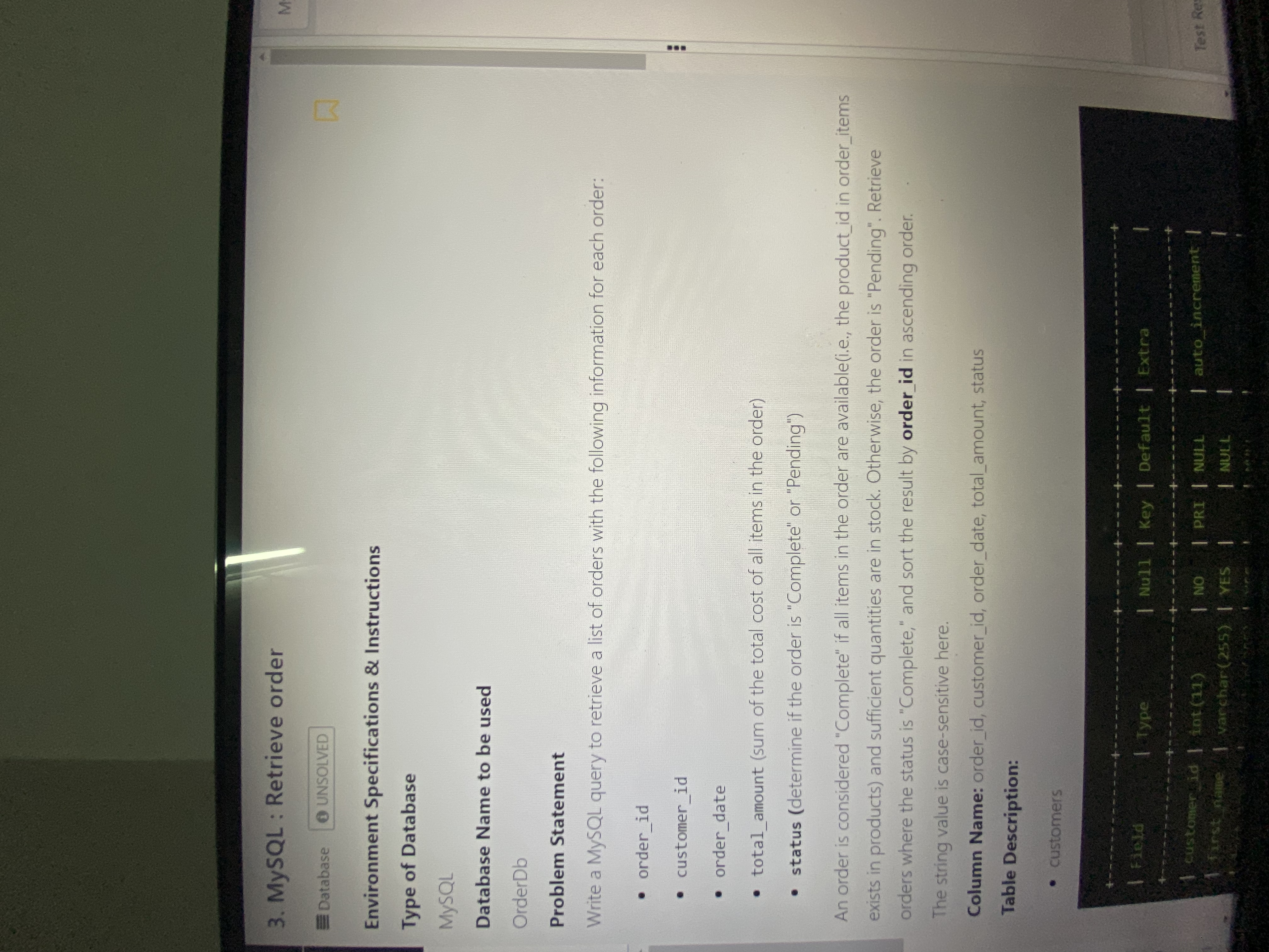 MySQL : Retrieve order Database UNSOLVED