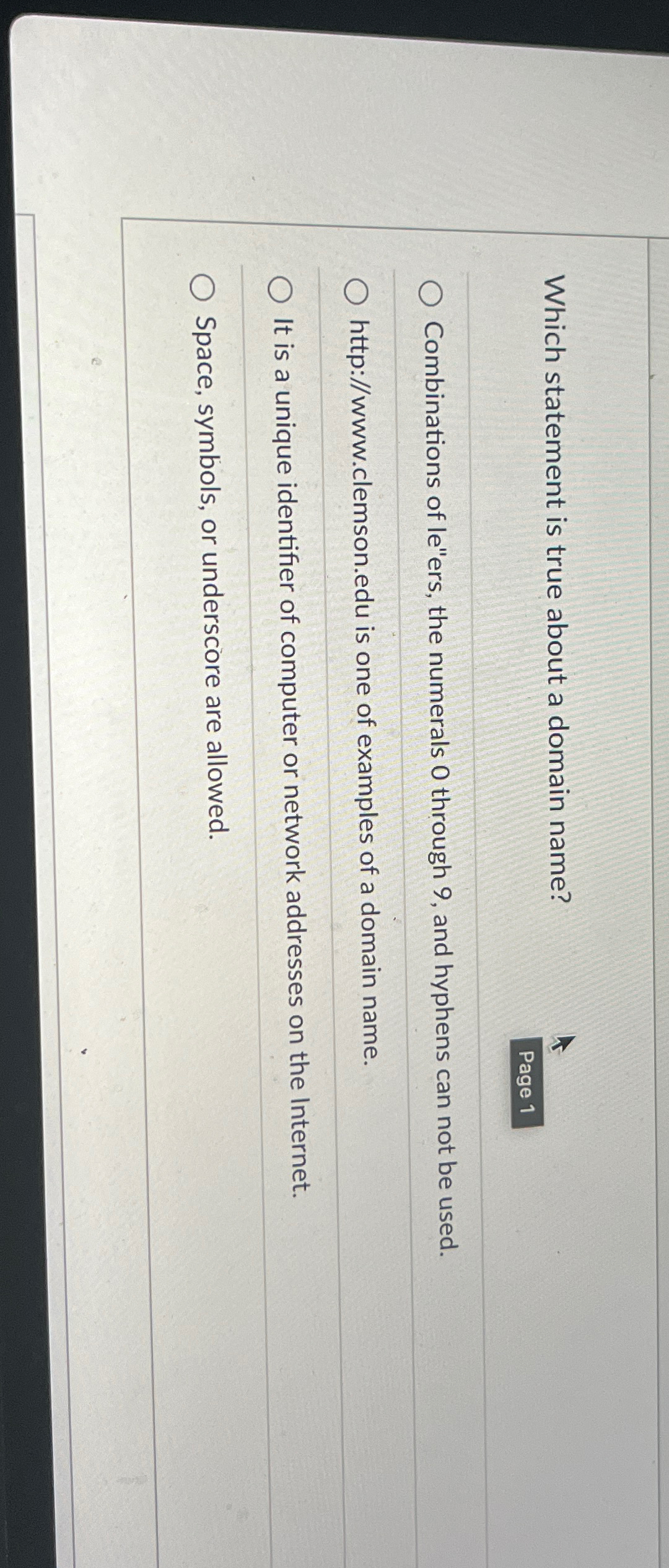 Which statement is true about a domain name? Page