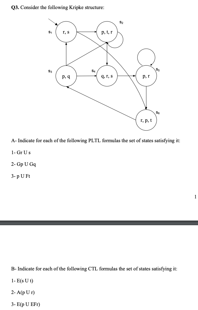 Q 3 . Consider the following Kripke structure: A