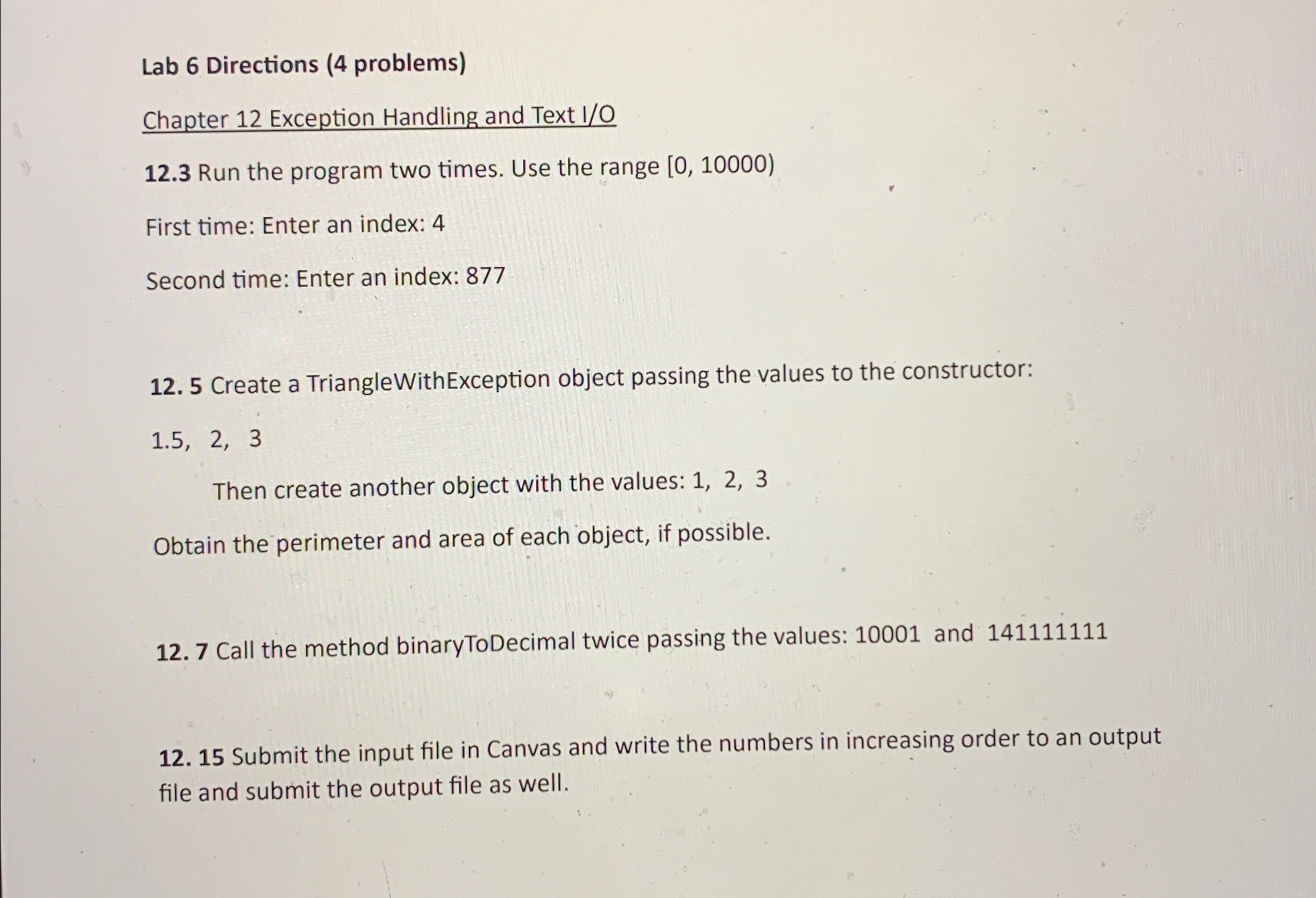 Lab 6 Directions ( 4 problems ) Chapter 1 2