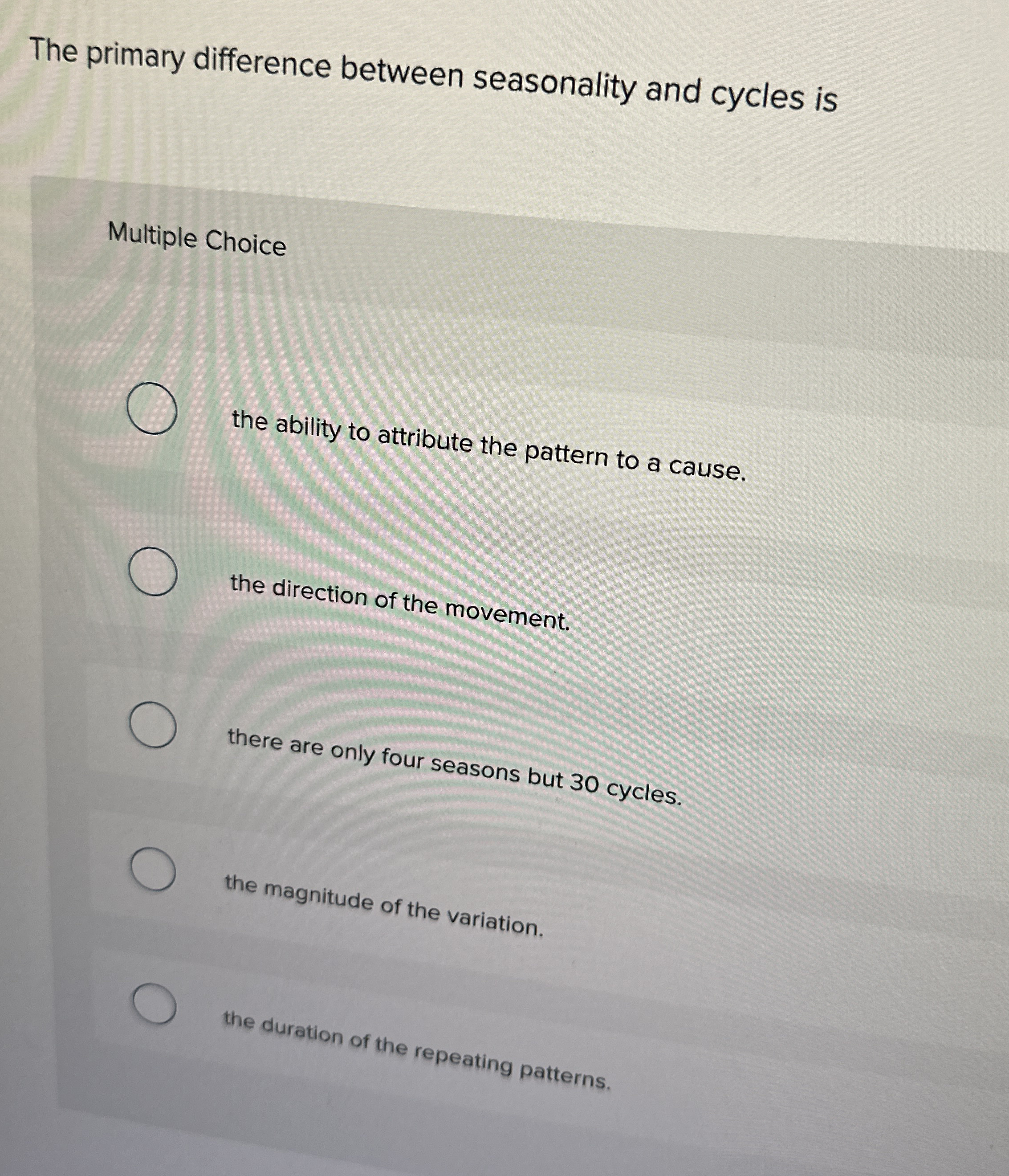 The primary difference between seasonality and