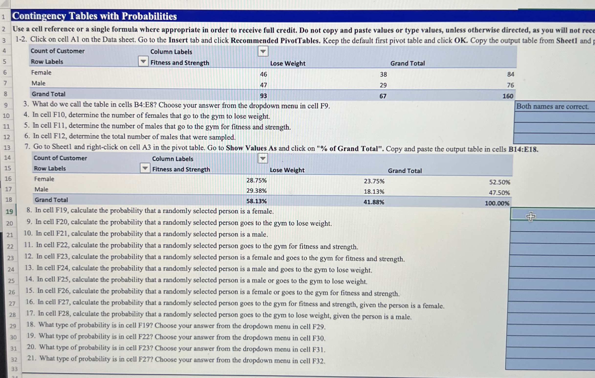 Contingency Tables with Probabilities Use a cell