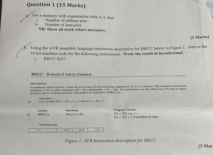 Question 1 ( 1 5 Marks ) 3 . For a memory with