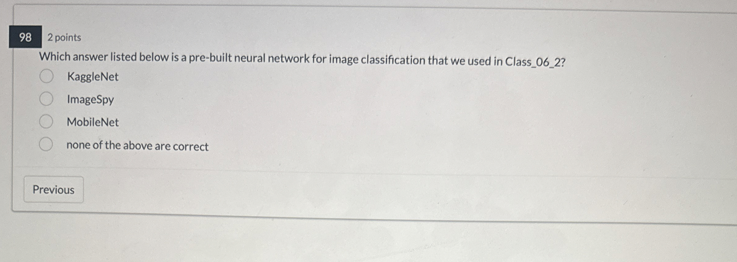 9 8 2 points Which answer listed below is a pre -