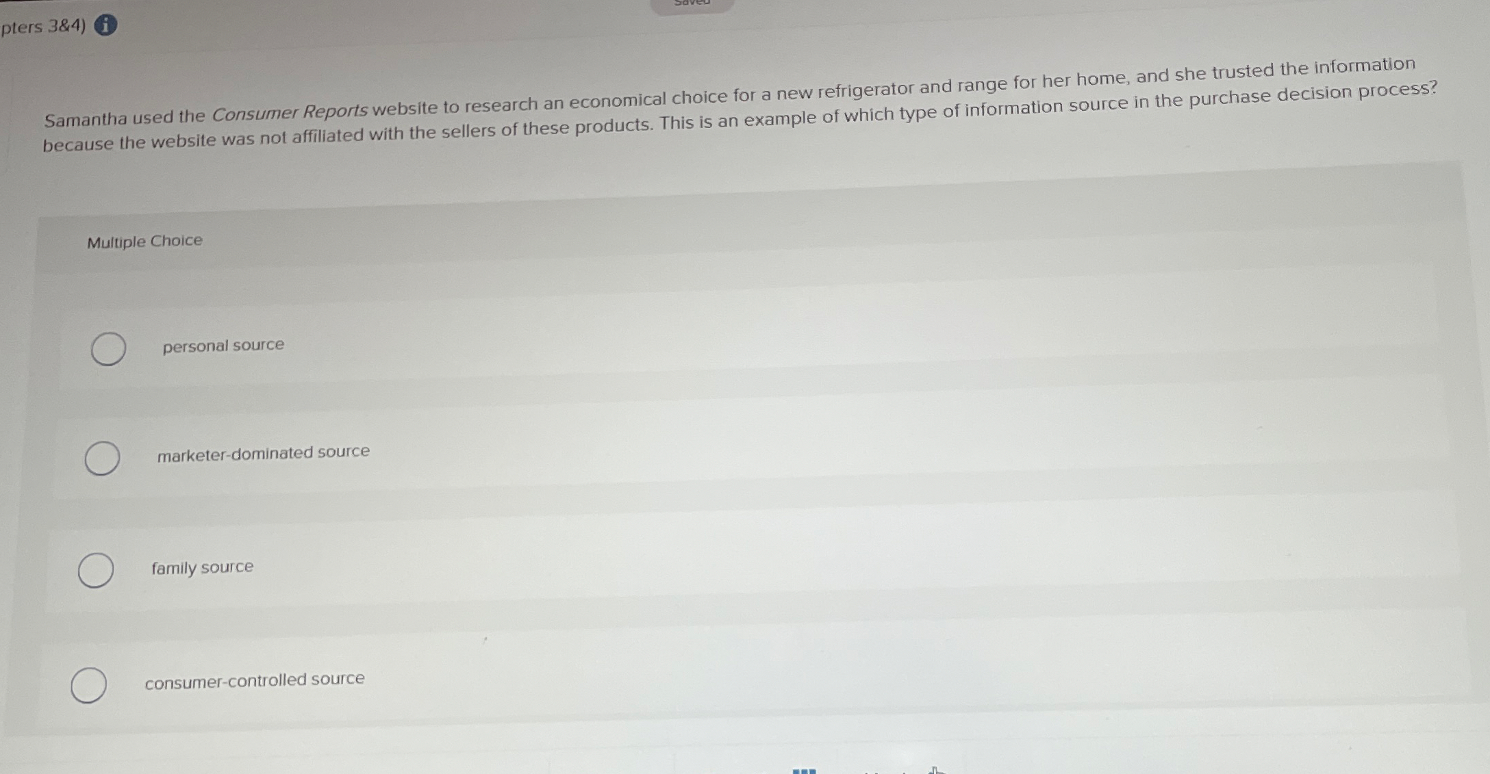 pters 3 & 4 ) ( i ) Samantha used the Consumer