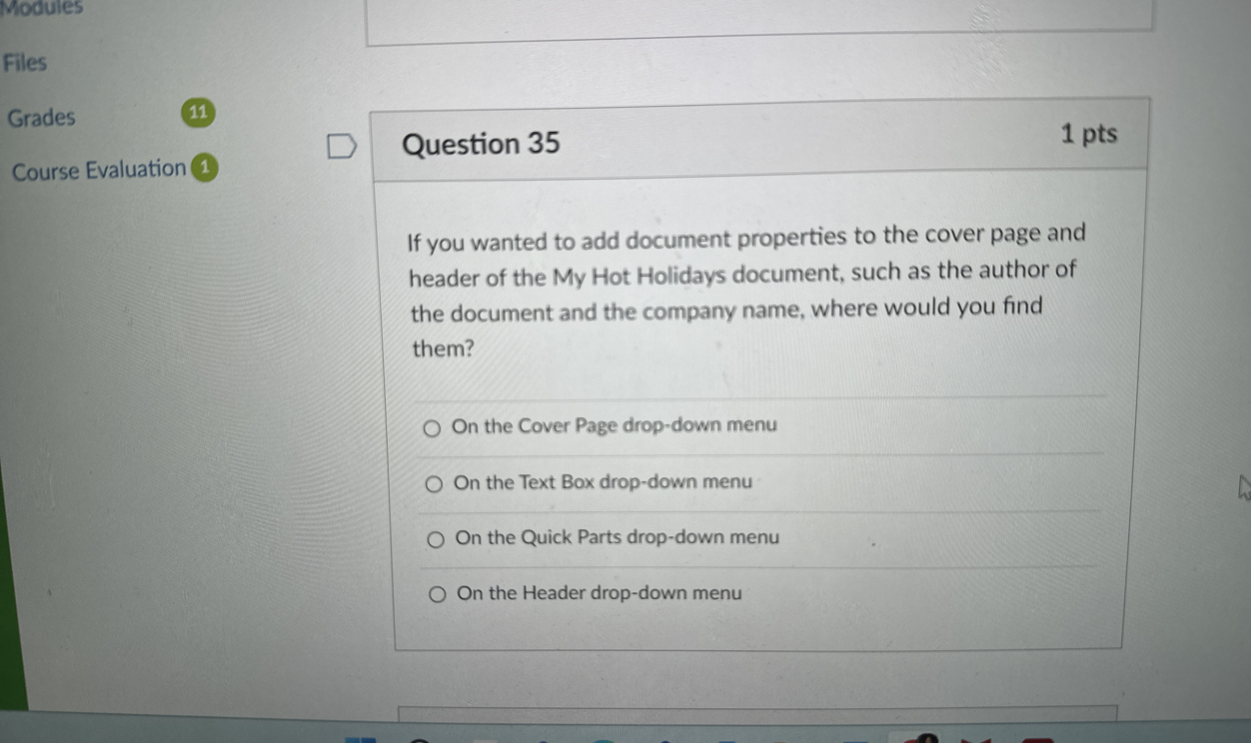 Modules Files Grades 1 1 Course Evaluation