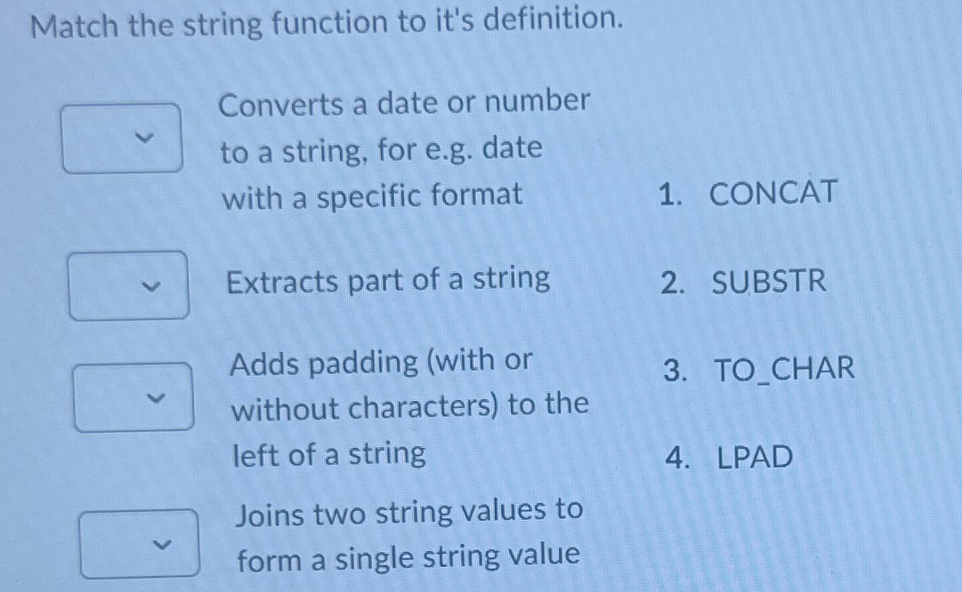 Match the string function to it's definition.