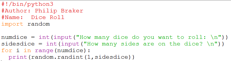 Here is Python Code that simulates rolling dice.