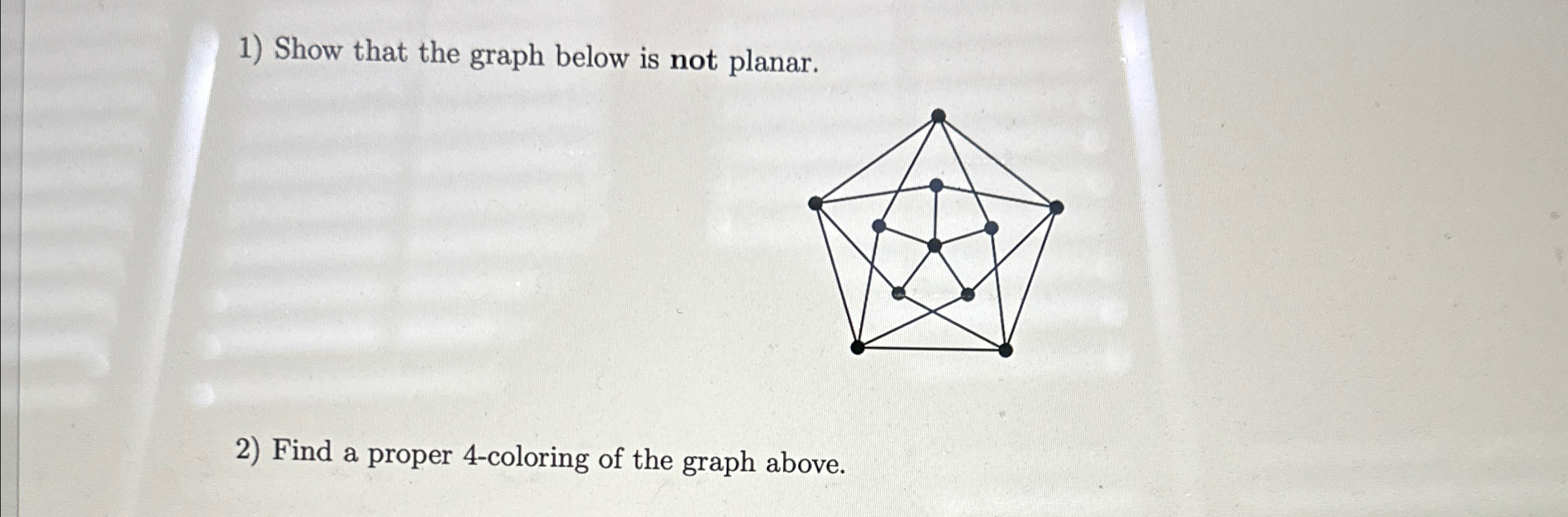Show that the graph below is not planar. Find a