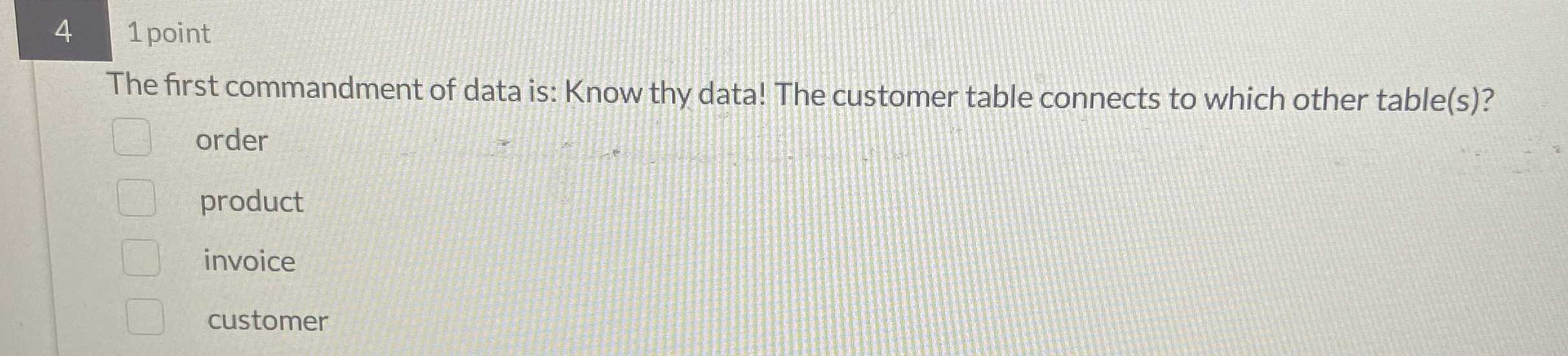 4 1 point The first commandment of data is: Know