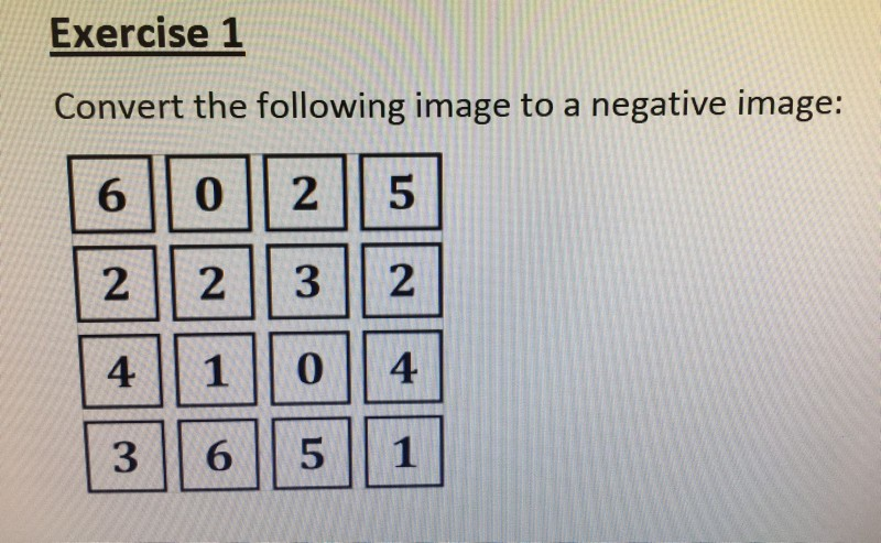 Exercise 1 Convert the following image to a