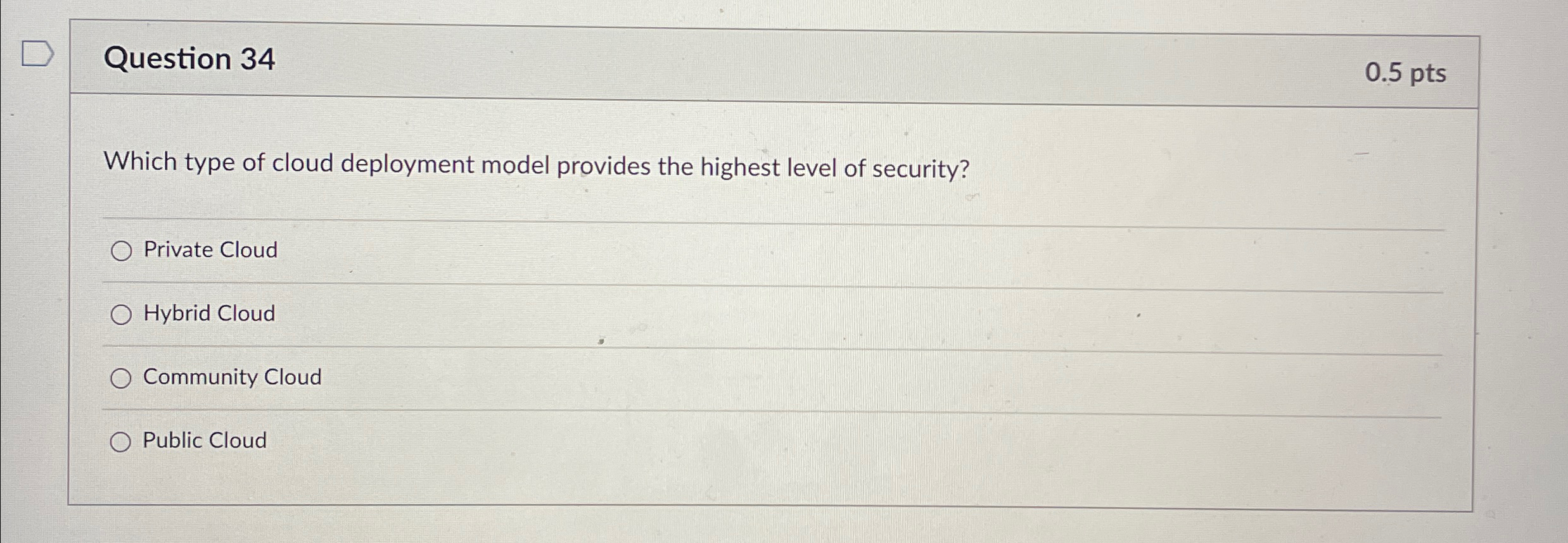 Question 3 4 0 . 5 p t s Which type of cloud