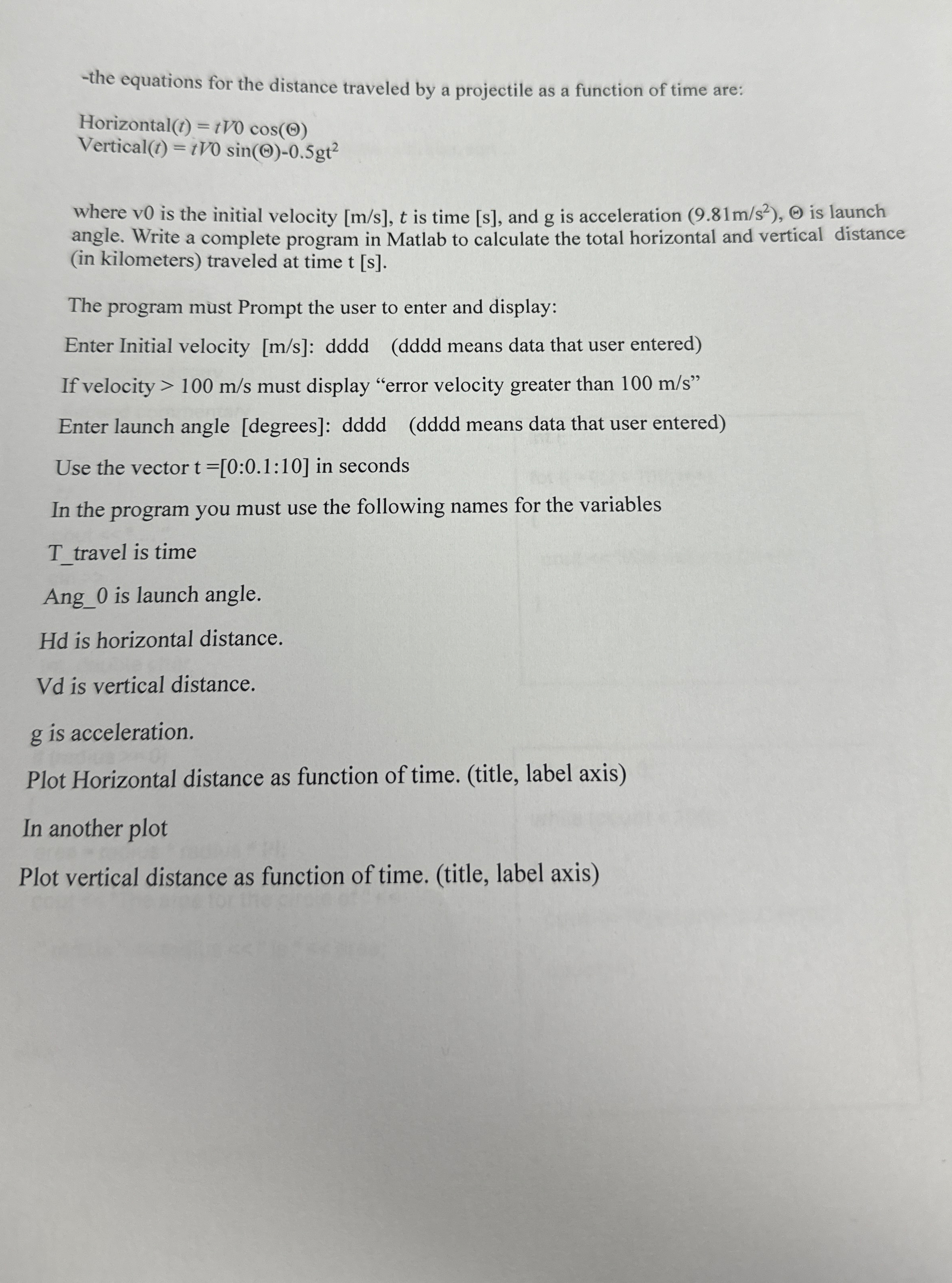 Pkease do matlab - the equations for the distance