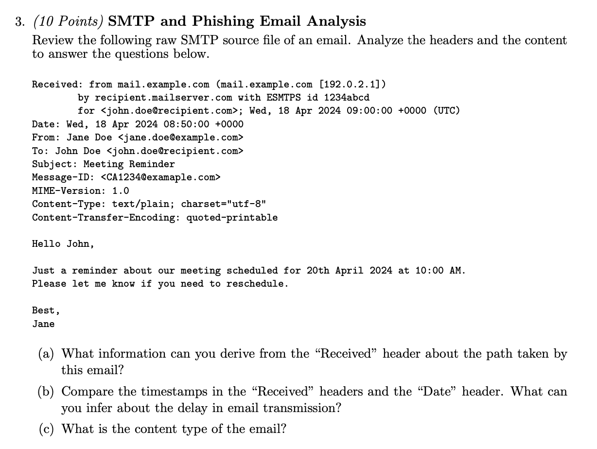 ( 1 0 Points ) SMTP and Phishing Email Analysis