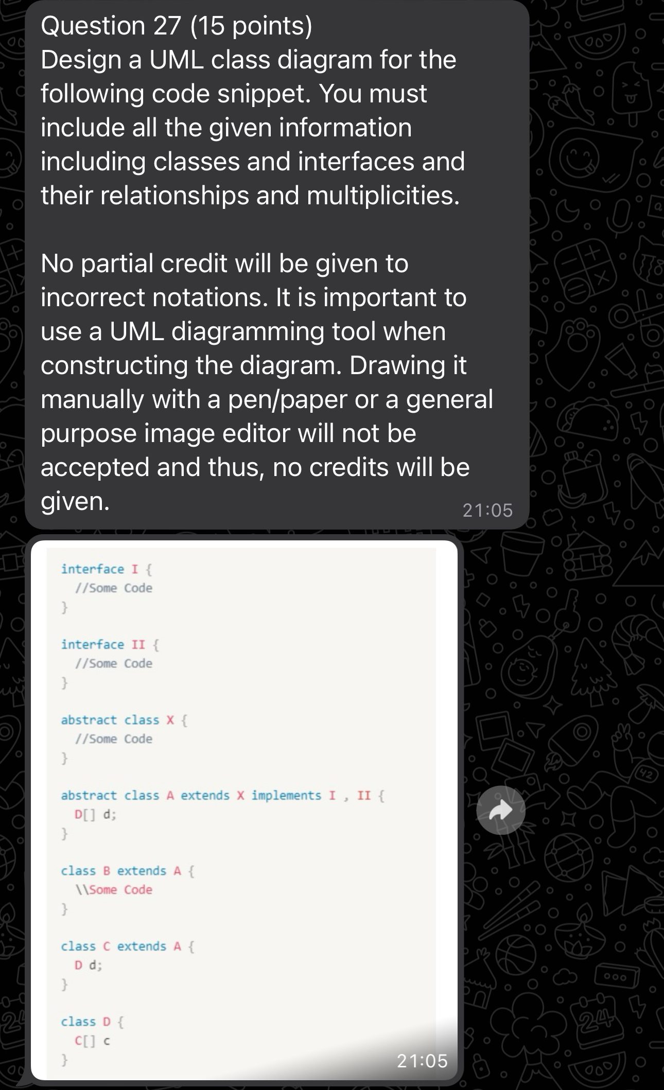 Question 2 7 ( 1 5 points ) Design a UML class