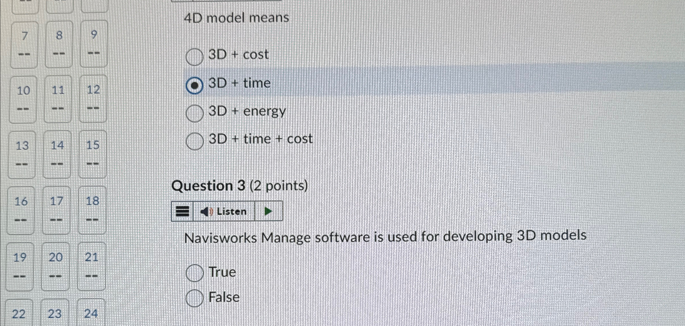 4 D model meansQuestion 3 ( 2 points )