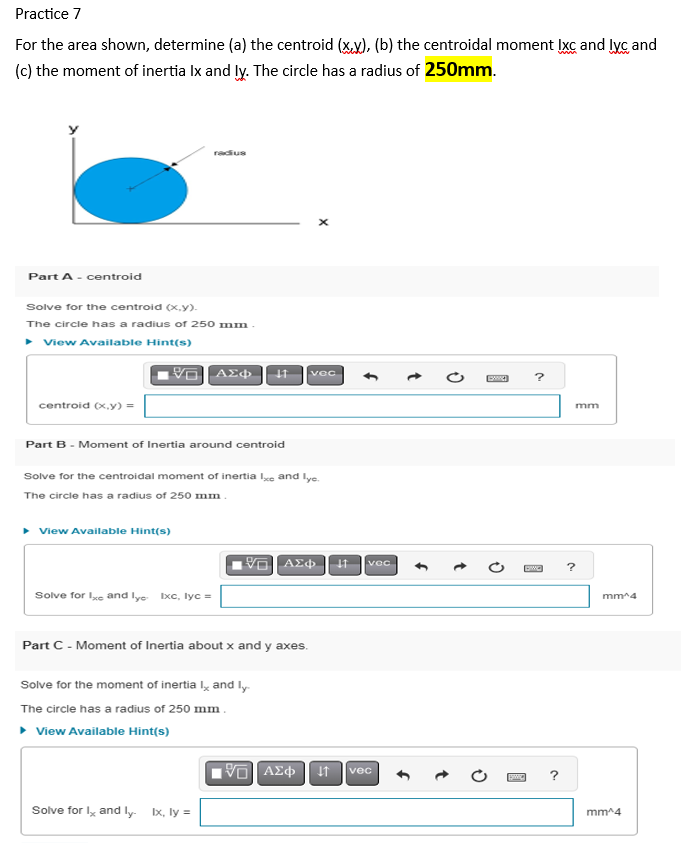 Practice 7 For the area shown, determine ( a )