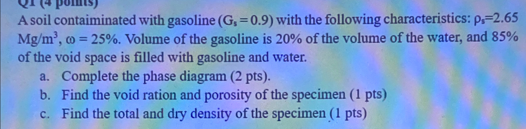 A soil contaiminated with gasoline (G_(5) ) = (