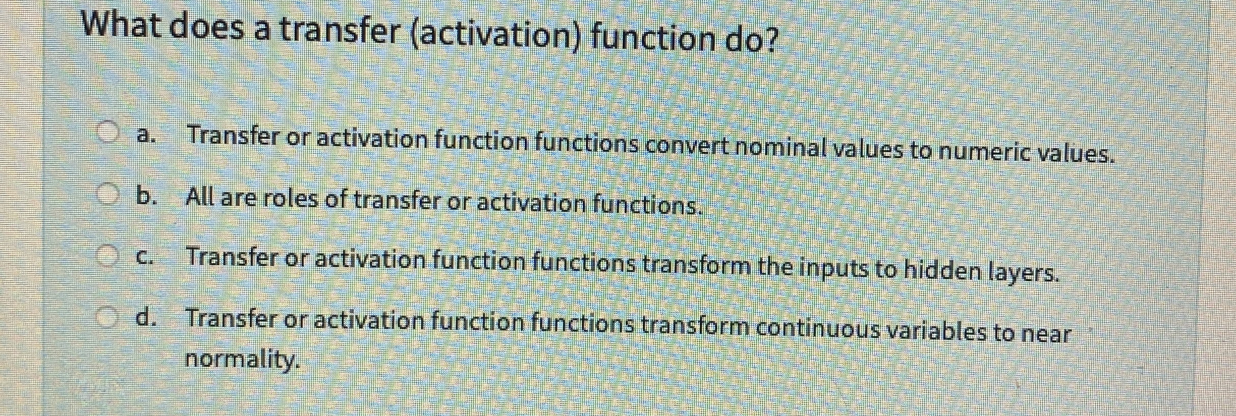 What does a transfer ( activation ) function do ?