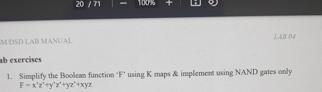 M / DSD LAB MANUAL LAB 0 4 ab exercises Simplify