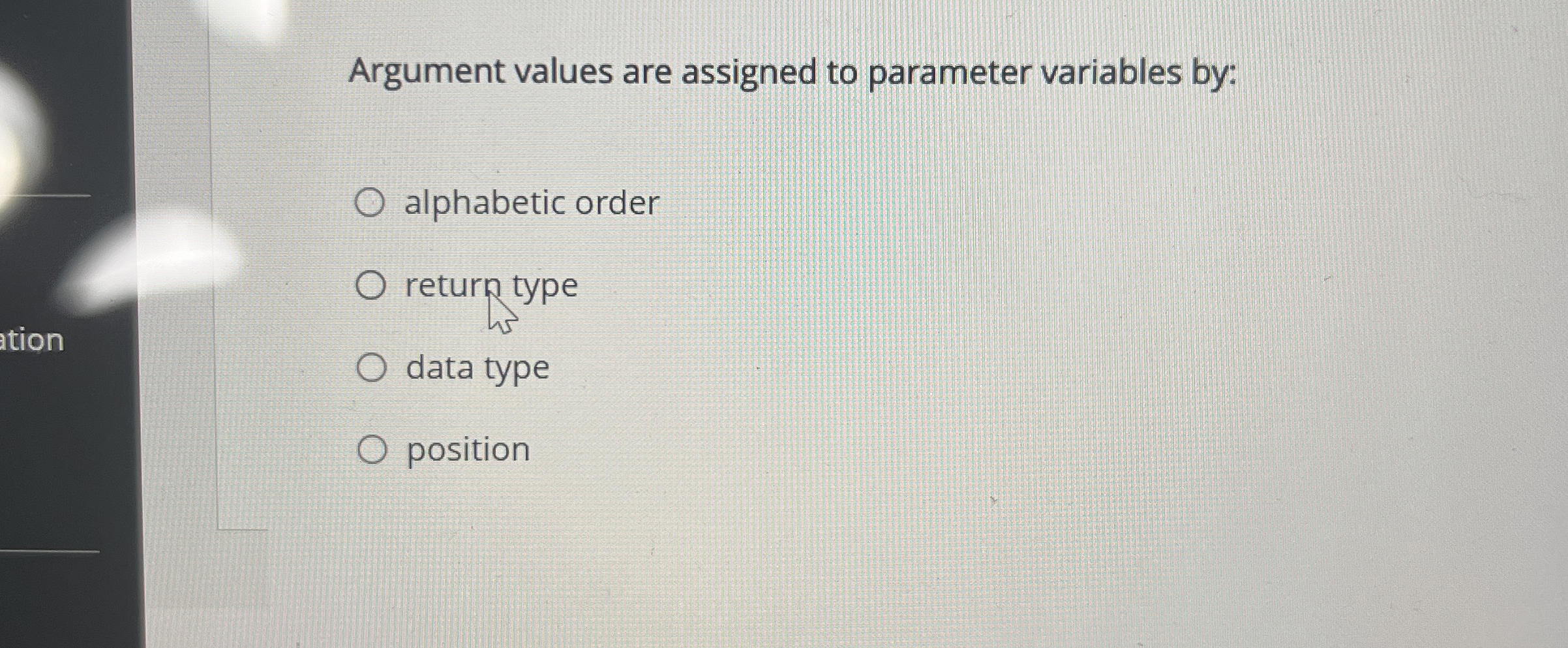 Argument values are assigned to parameter