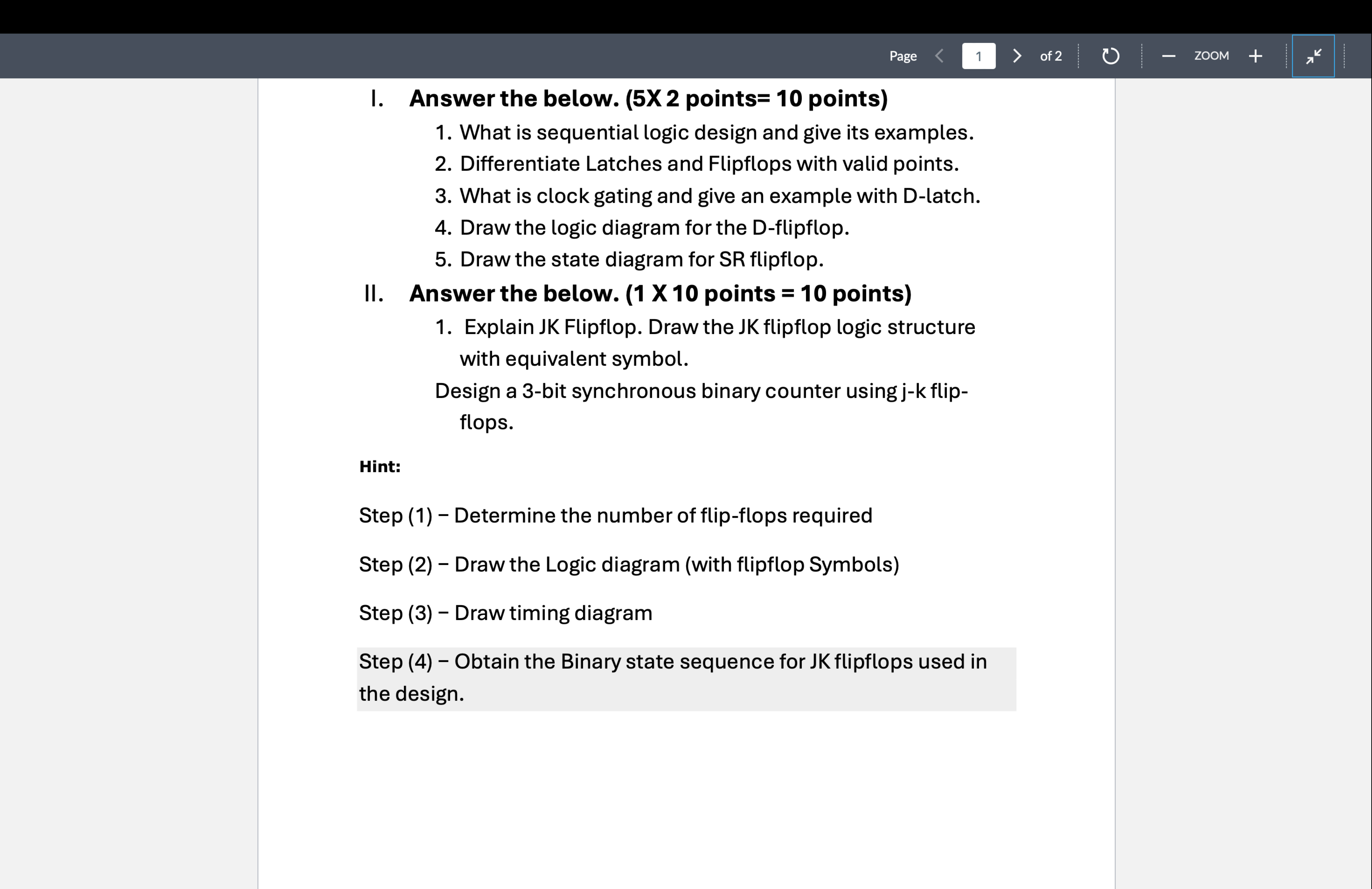 I. Answer the below. ( 5 2 points = 1 0 points )