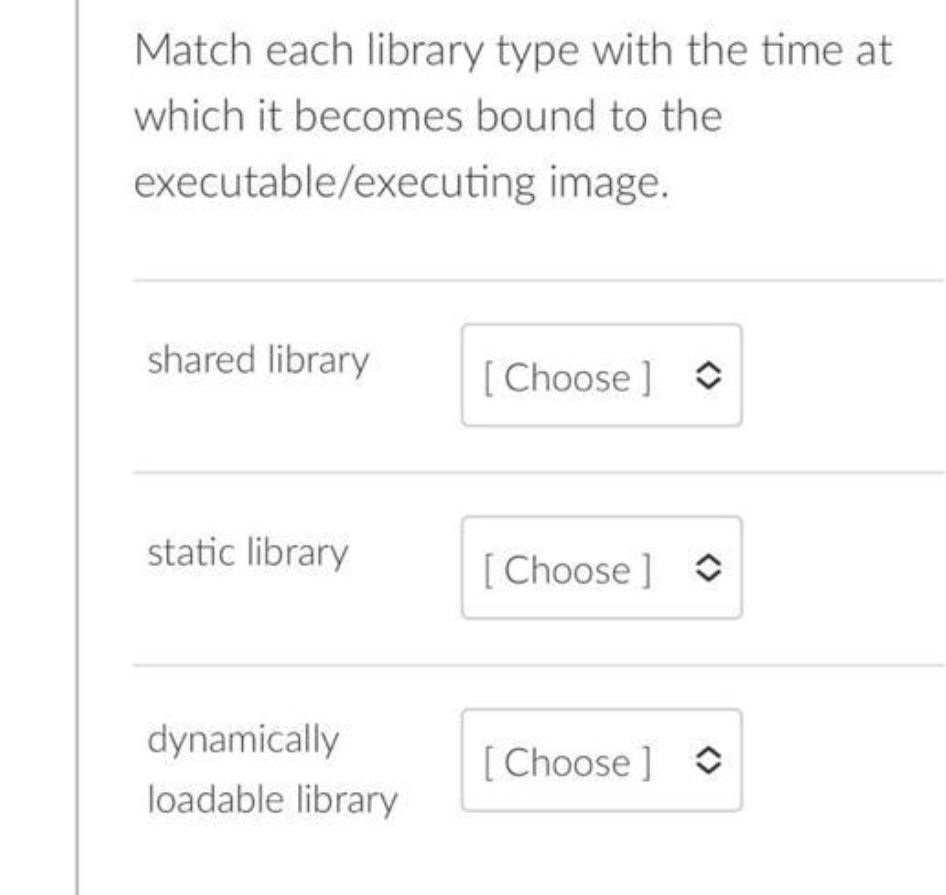 Match each library type with the time at which it