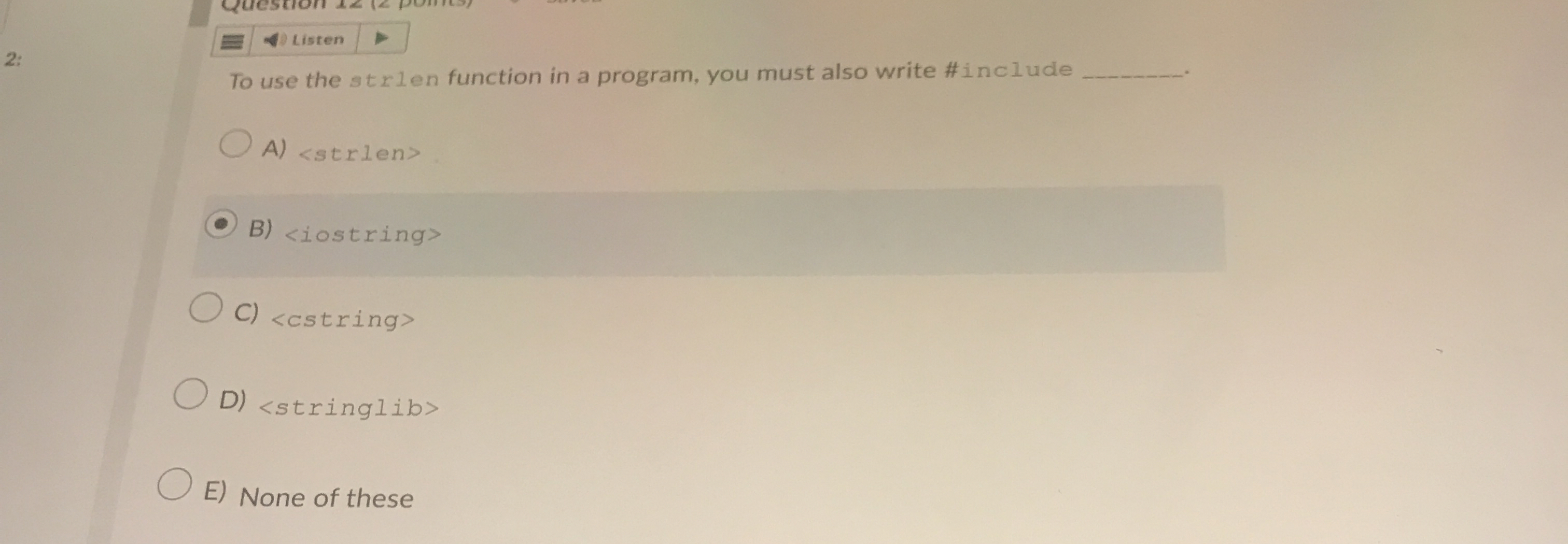 2 : Listen To use the strlen function in a