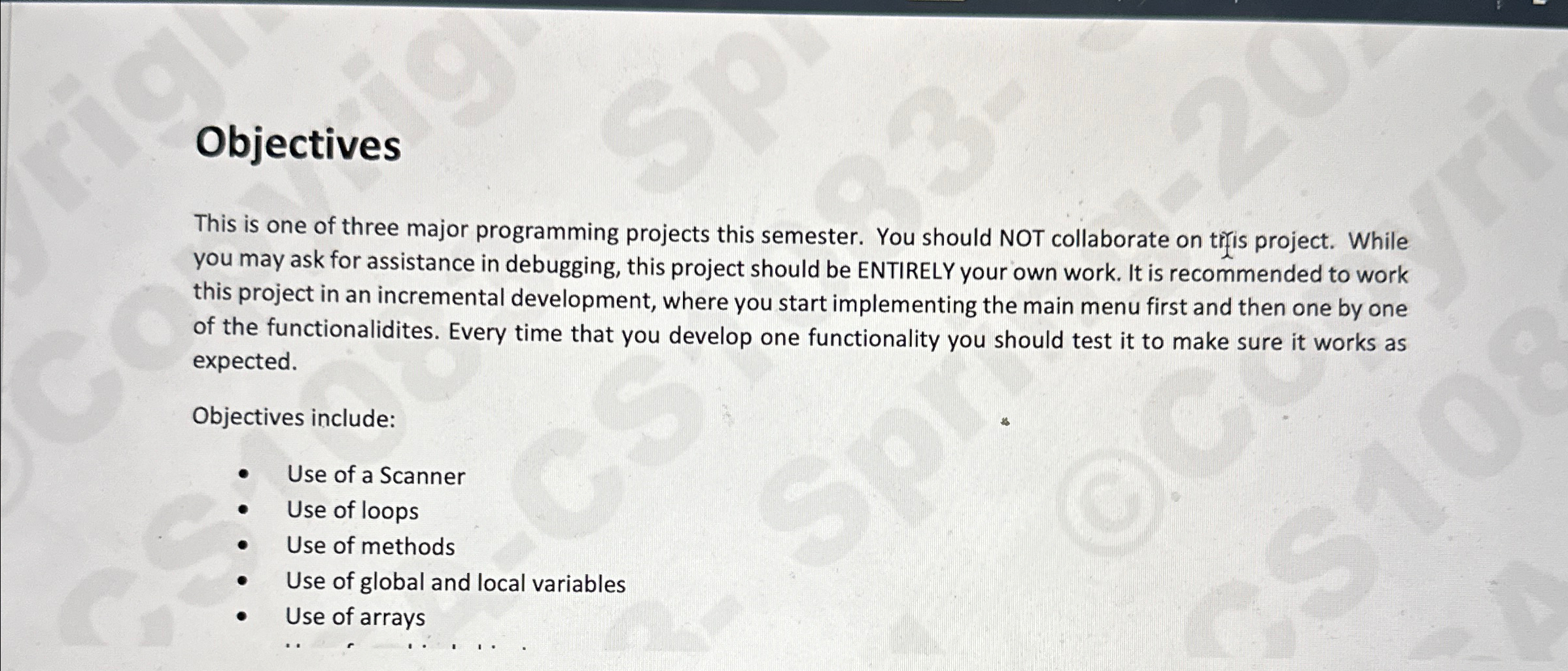 Objectives This is one of three major programming
