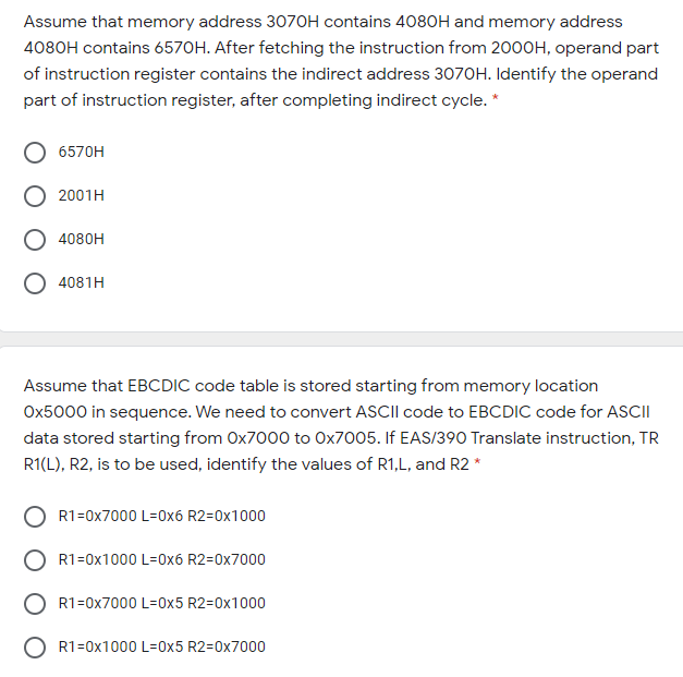Assume that memory address 3070H contains 4080H