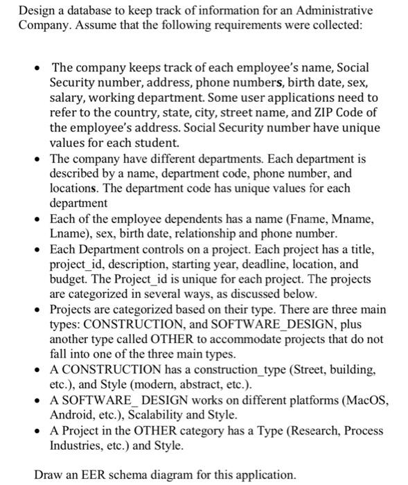 Design a database to keep track of information