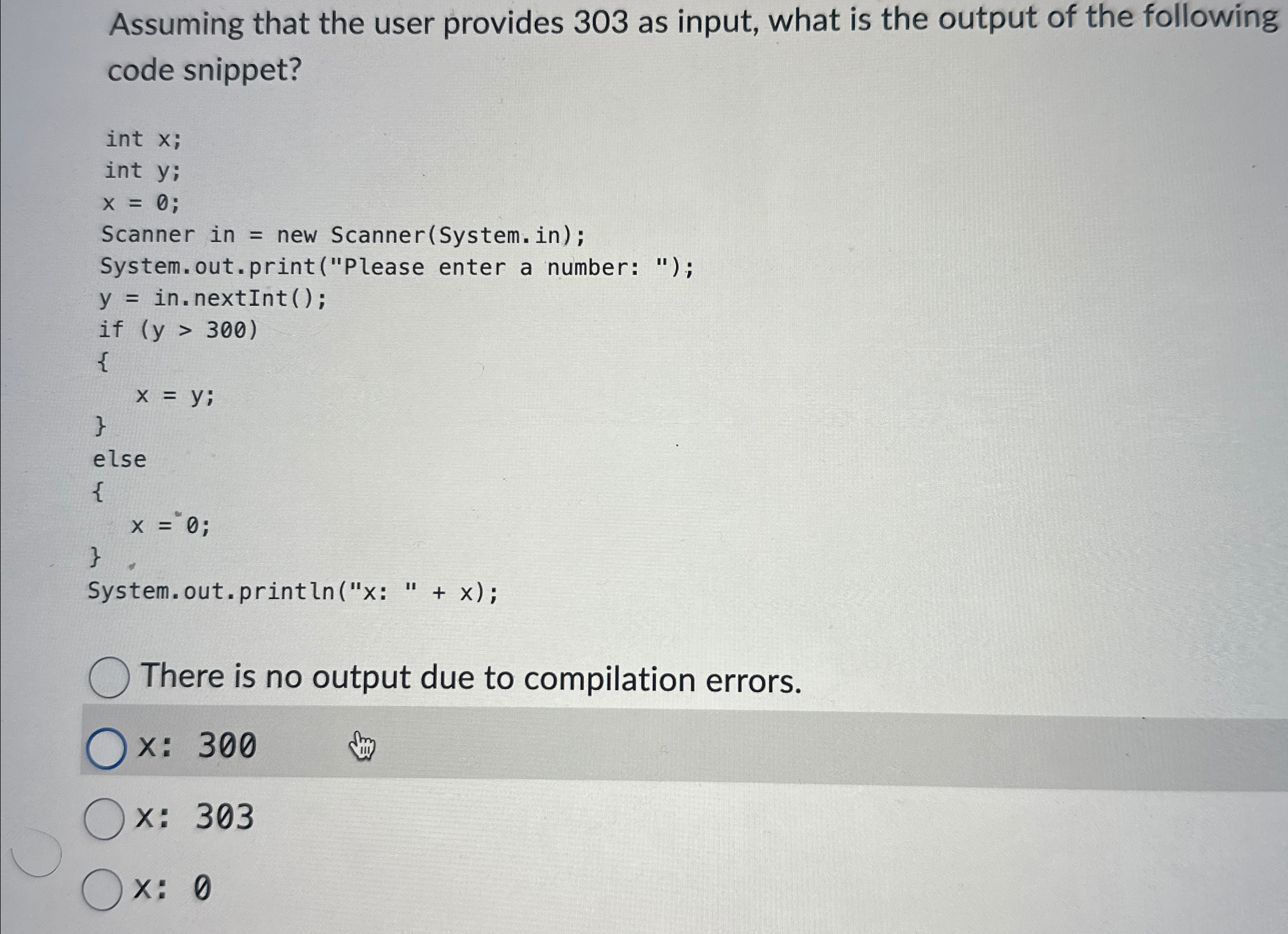 Assuming that the user provides 3 0 3 as input,
