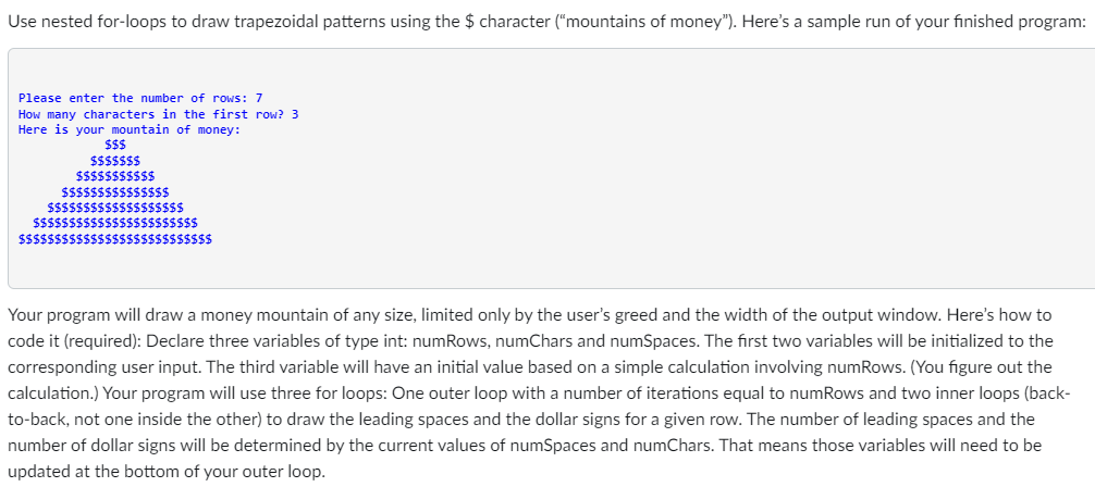 Use nested for - loops to draw trapezoidal