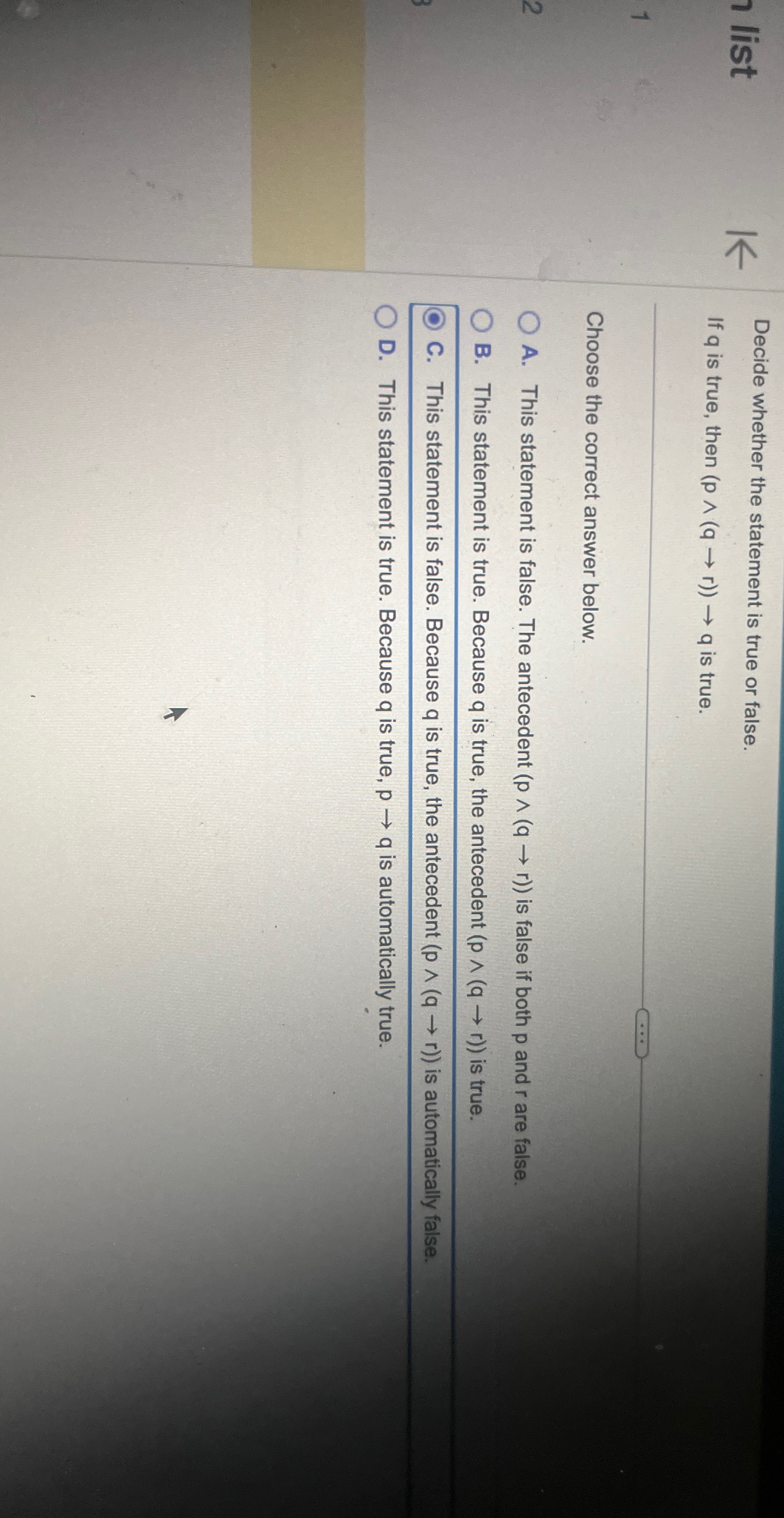 list Decide whether the statement is true or