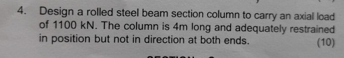 Design a rolled steel beam section column to
