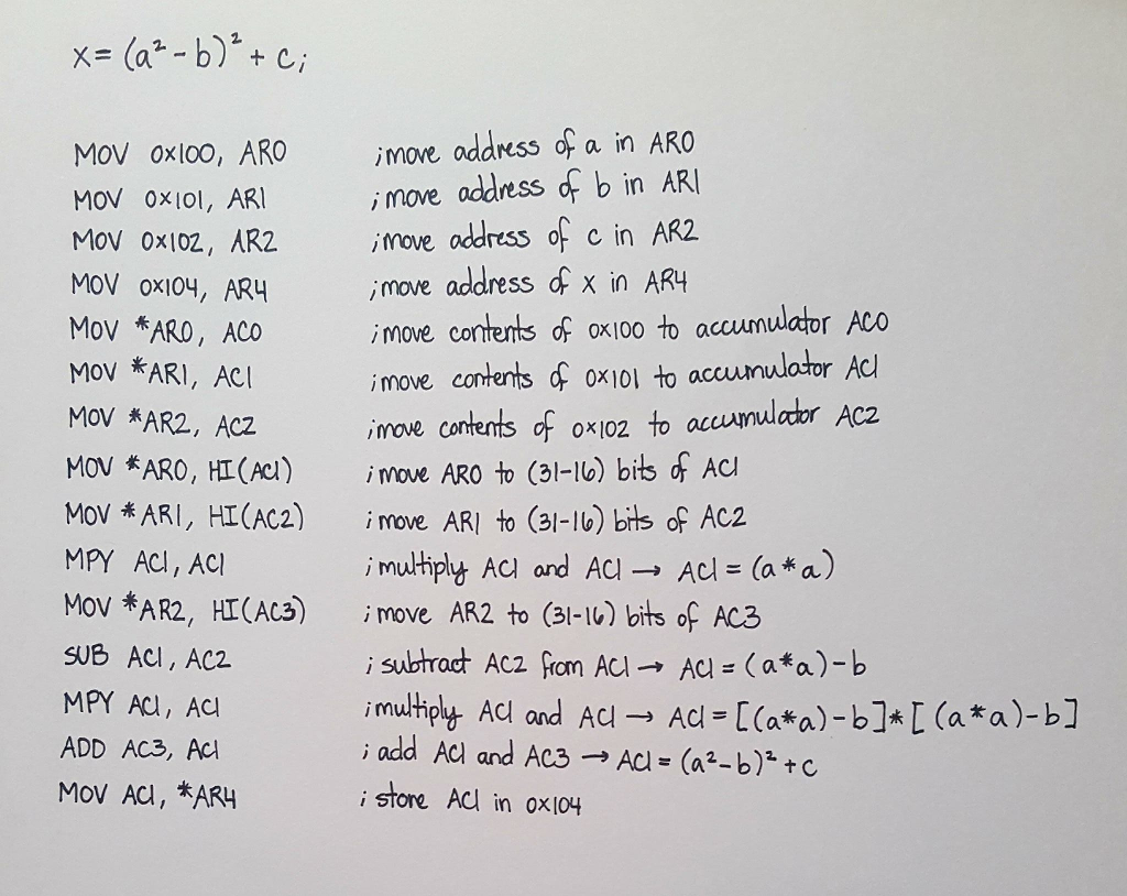 Write the C55x assembly code the following C