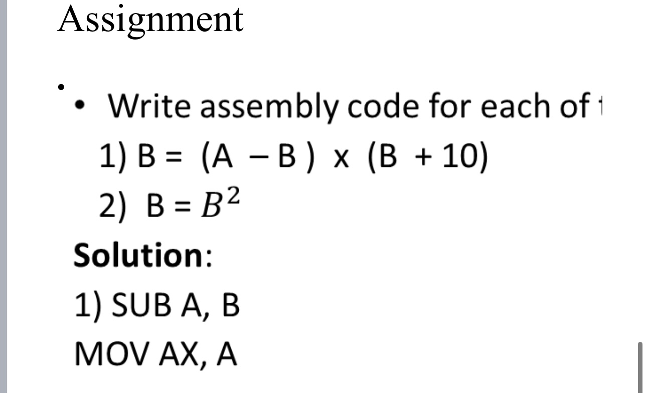 Assignment Suppose A x and B x contain unsigned