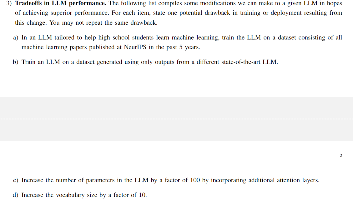 Tradeoffs in LLM performance. The following list