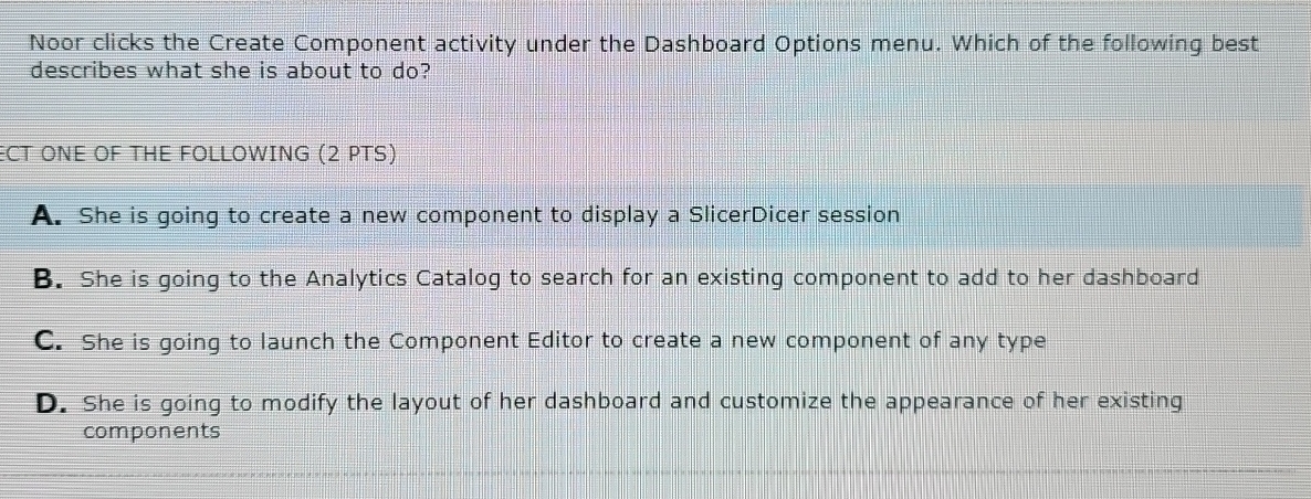 Noor clicks the Create Component activity under