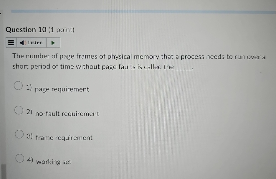 Question 1 0 ( 1 point ) Listen The number of