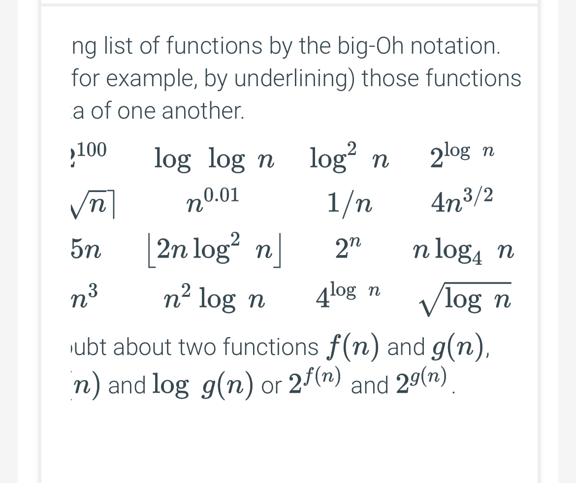 ng list of functions by the big - Oh notation.