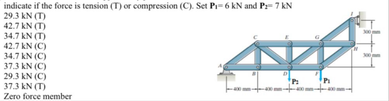 indicate if the force is tension ( T ) or